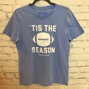 Life is Good Blue Tis The Season Football Crusher Tee size SMALL NWT